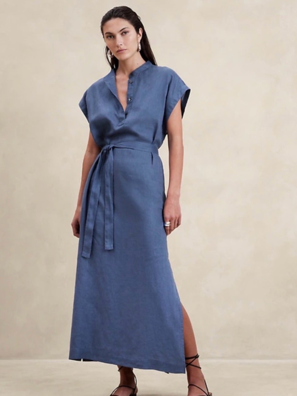Banana Republic 4P Indigo Blue Linen Kaftan Dress